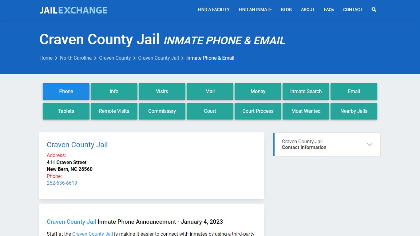 Inmate Phone - Craven County Jail, NC - Jail Exchange