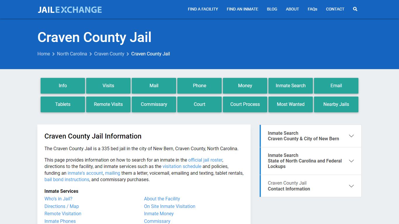 Craven County Jail, NC Inmate Search, Information